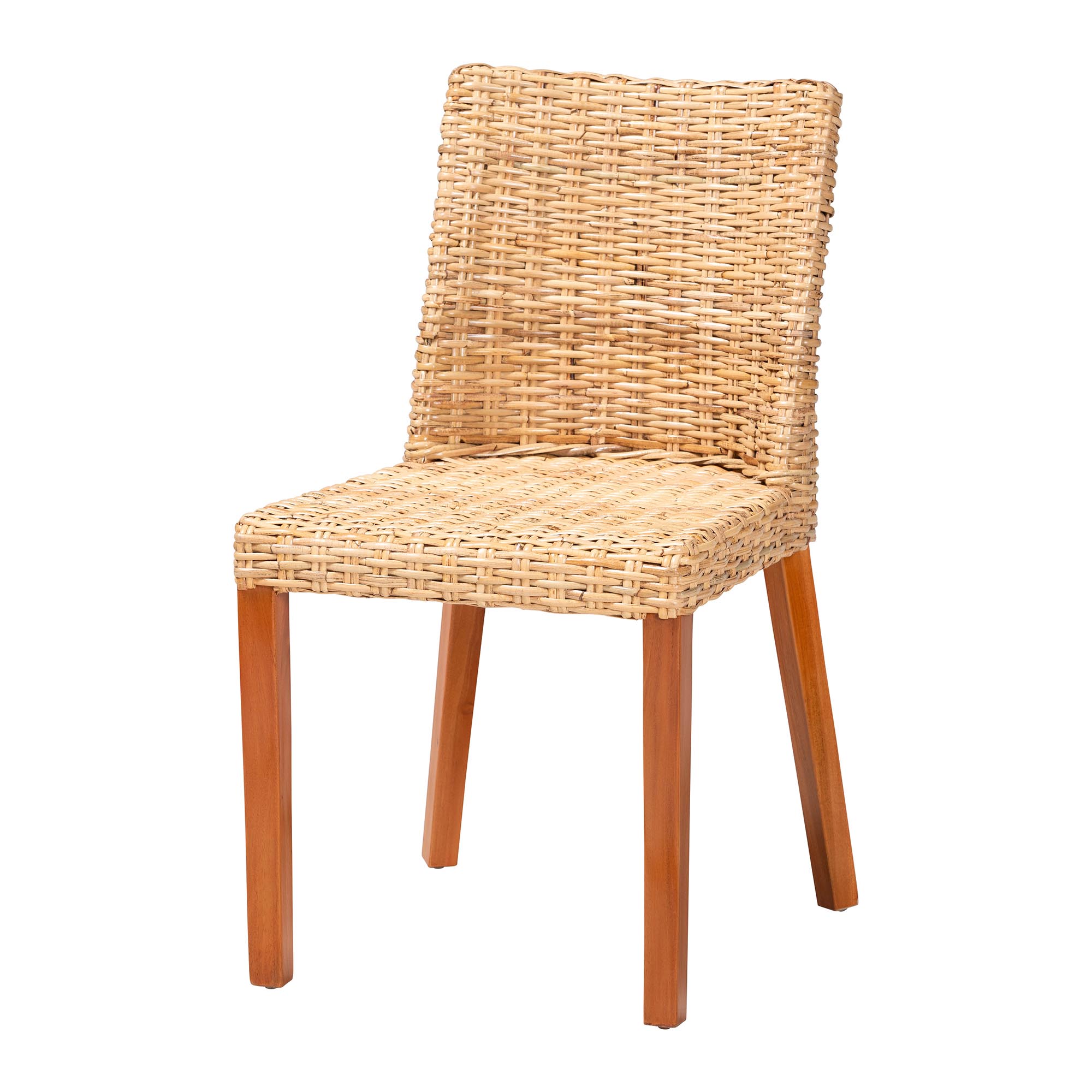 bali & pari Rowen Bohemian Light Honey Kubu Rattan and Mahogany Wood Dining Chair